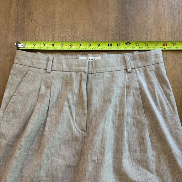 FRAME Linen Shorts Pleated Size 4 Stretch High Rise Cuffed‎ Hem - Picture 4 of 11